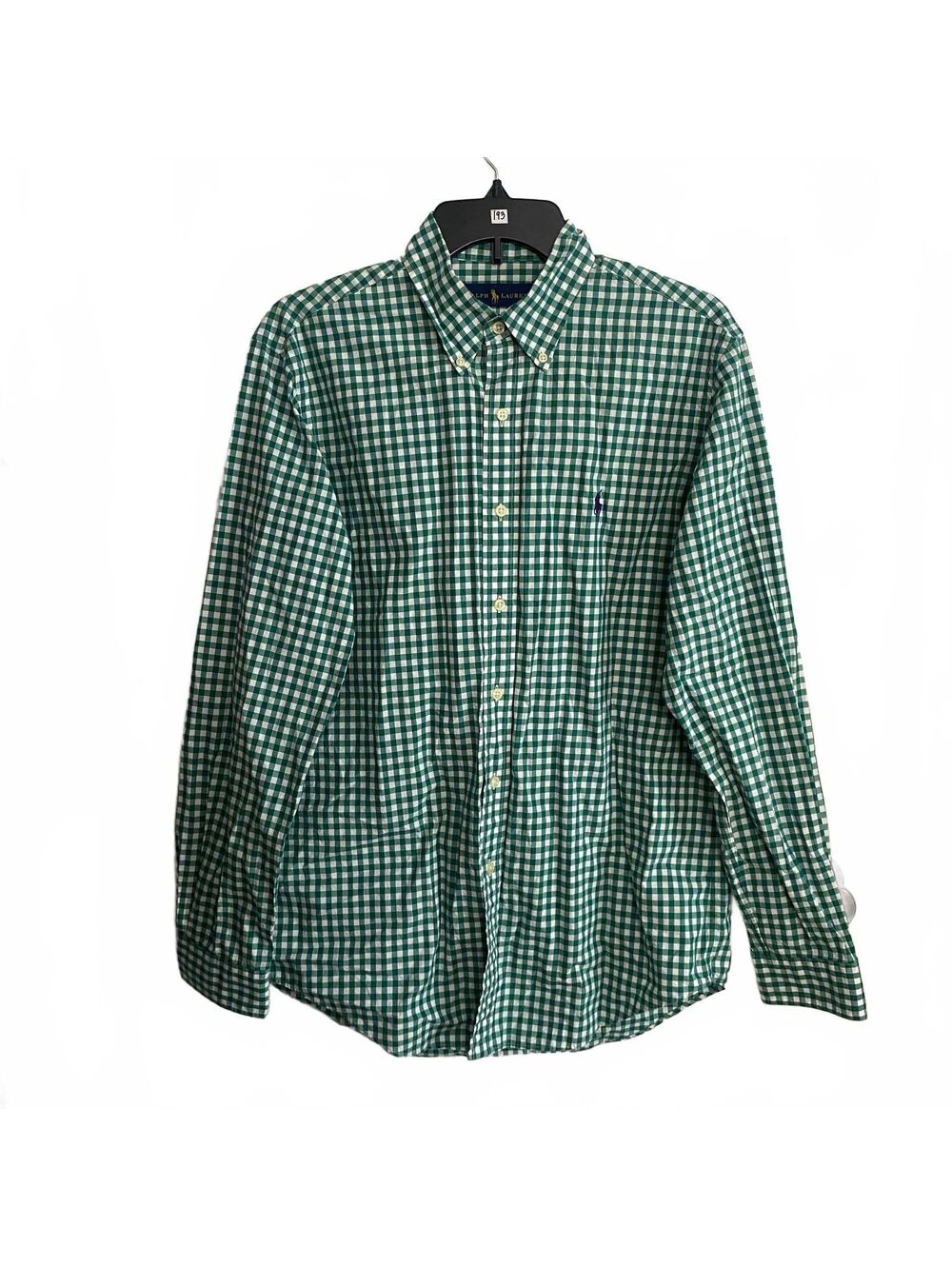 Vintage Ralph Lauren Green Gingham Button Down Shirt Men's Medium Classic Prep
